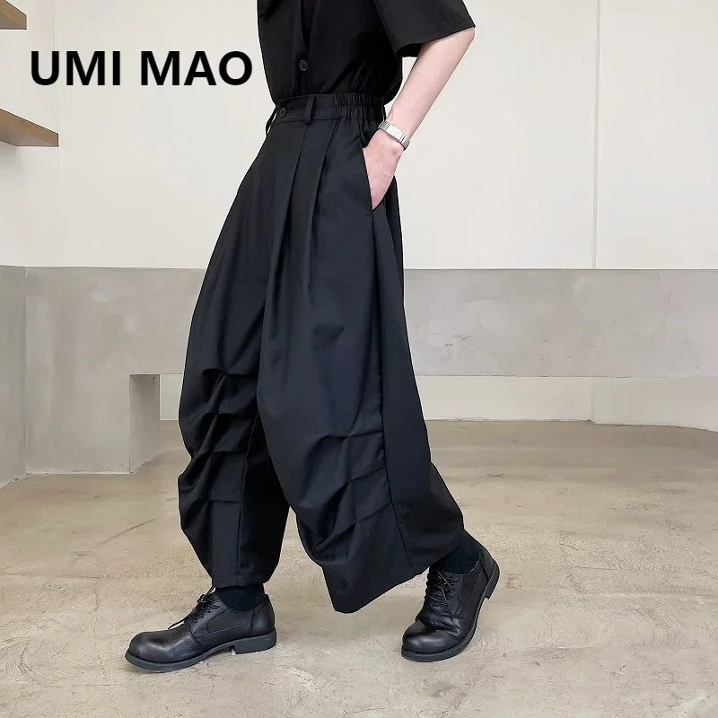 UMI MAO Yamamoto-pantalones de pierna ancha con diseño plegable, pantalón corto de moda, estilo Harajuku, con personalidad, para verano