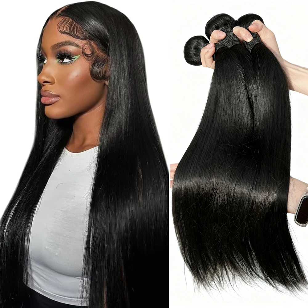 Straight Tissage cheveux humains droites 30 32 pouces Extension cheveux vierges brésilienne crus non traités Couleur naturel 3 Faits de cheveux humains bundles human hair