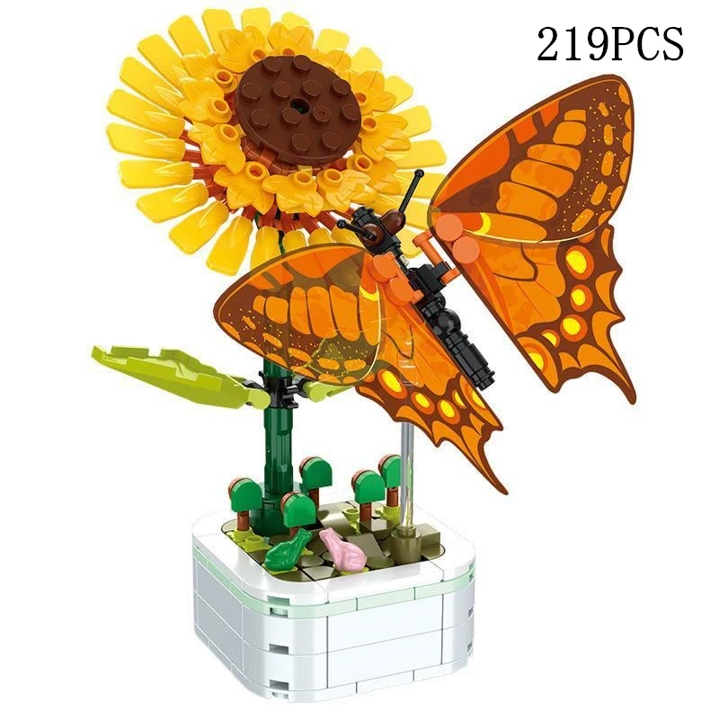 Rose Flower Building Block Flower Eternal Bouquet Prickly Pear Model Plant Decoration Educational Toy For Kids Birthday Gift