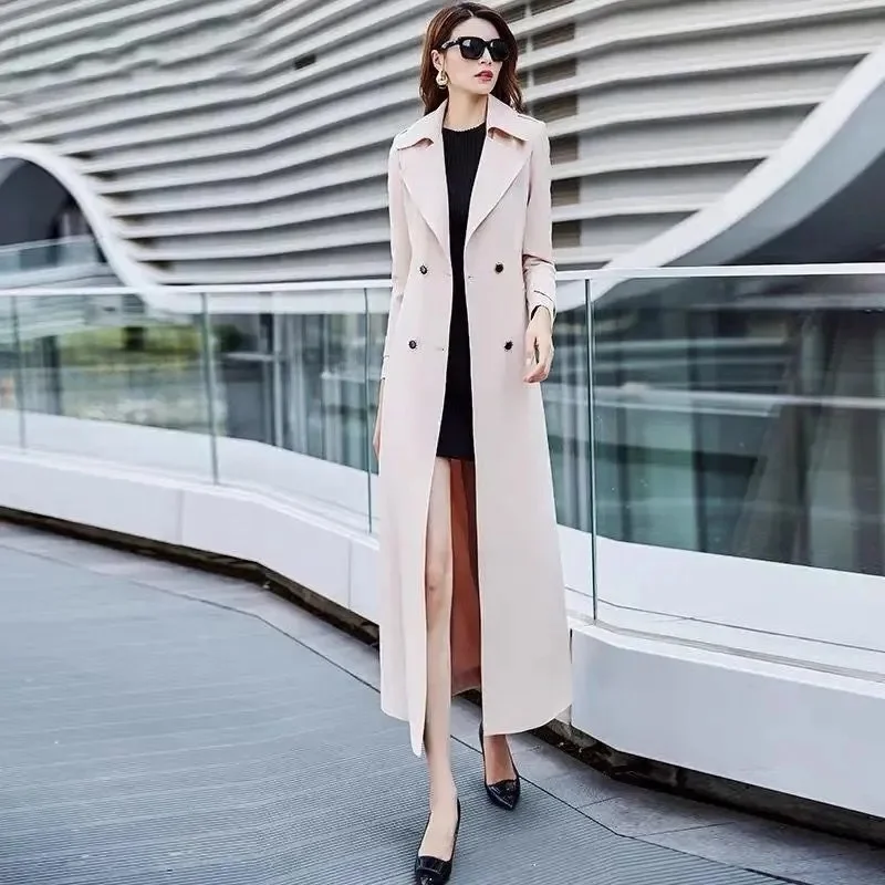 Autumn Coat 2024 Popular Beige Temperament OL Slim Fit Slimming Long Over The Knee Women\'s High-End Fashion Trench Coat Beige