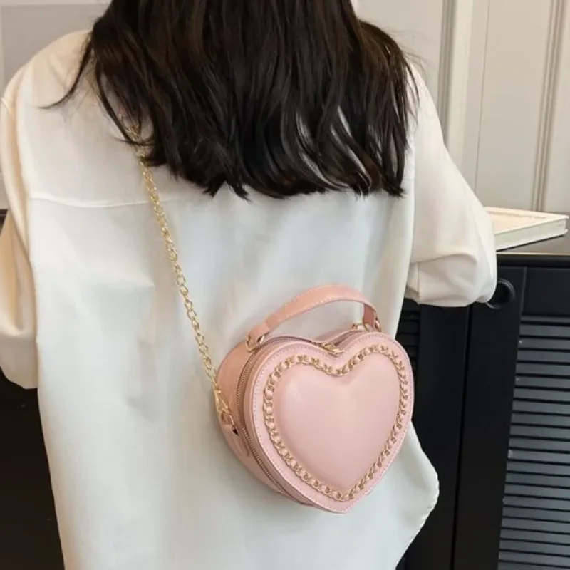 Chic Sweet Heart Crossbody Bags for Women JK Lolita Bag Solid Kawaii Shoulder Bag Office Lady Uniform PU Pack Bolso Mujer 2024