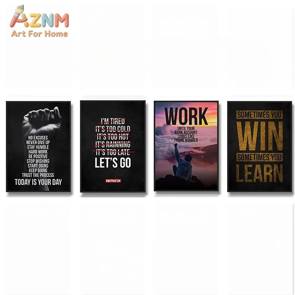 AZNM Motivational Quotes Success Canvas Poster Lion Mindset Is Everything Poster Wall Art Painting Office Living Room Decor