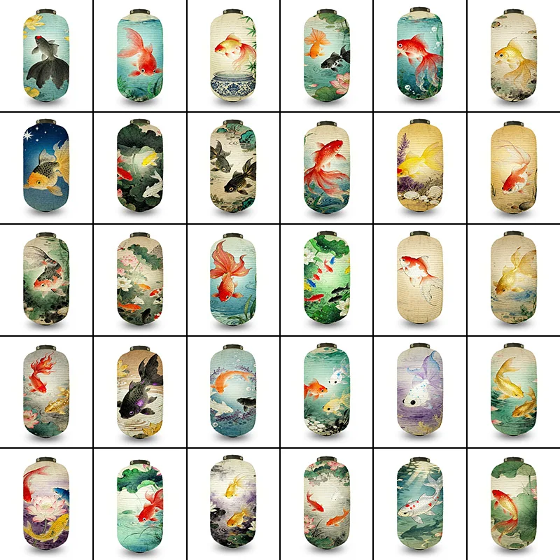 Japanese Koi Fish Pattern Traditional Cloth Lantern Ukiyo-eLantern Cuisine Izakaya Sushi Restaurant Decor Advertising 20x35cm
