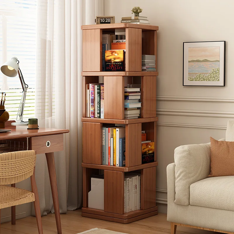 

Movable 360-degree rotating display cabinet, bookshelf floor-standing storage rack, wall-mounted home corner bookcase