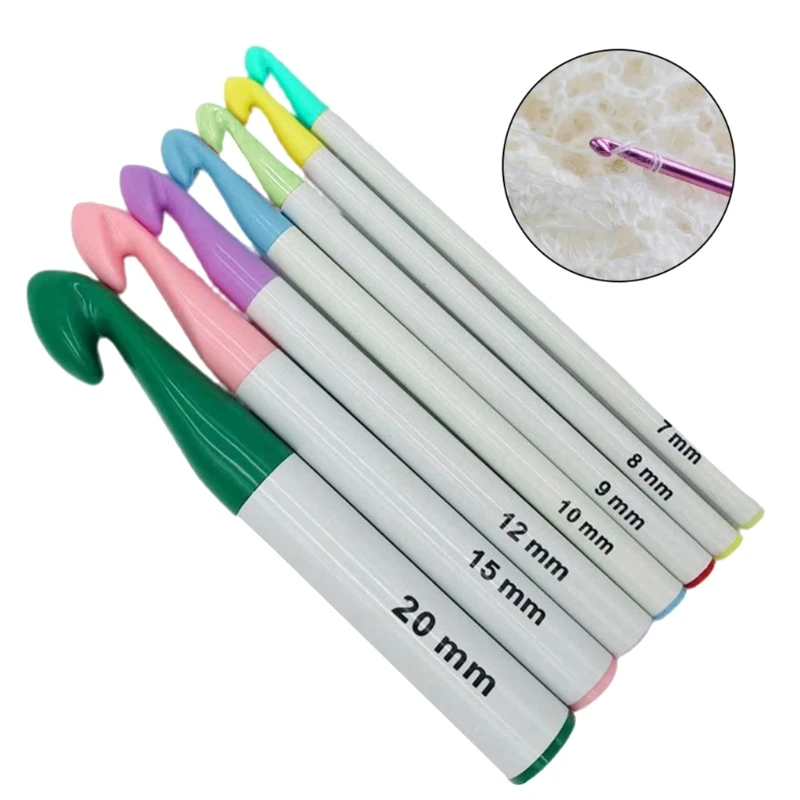 7 Pieces Huge Plastic Handle Crochet Hooks Set Large Size 7mm-20mm Colorful Sweater Knitting Needles Yarn Weave Drop shipping