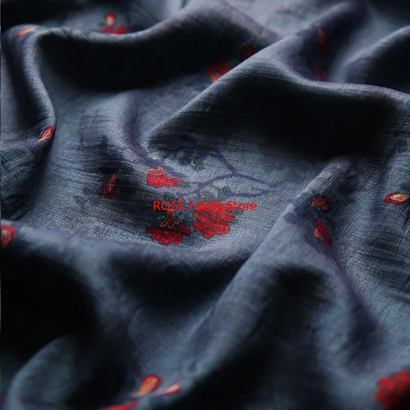 1 Meter Soft Thin Floral Printed Linen Fabric Summer Dress Hanfu Shirt Handmade Sewing Fabric