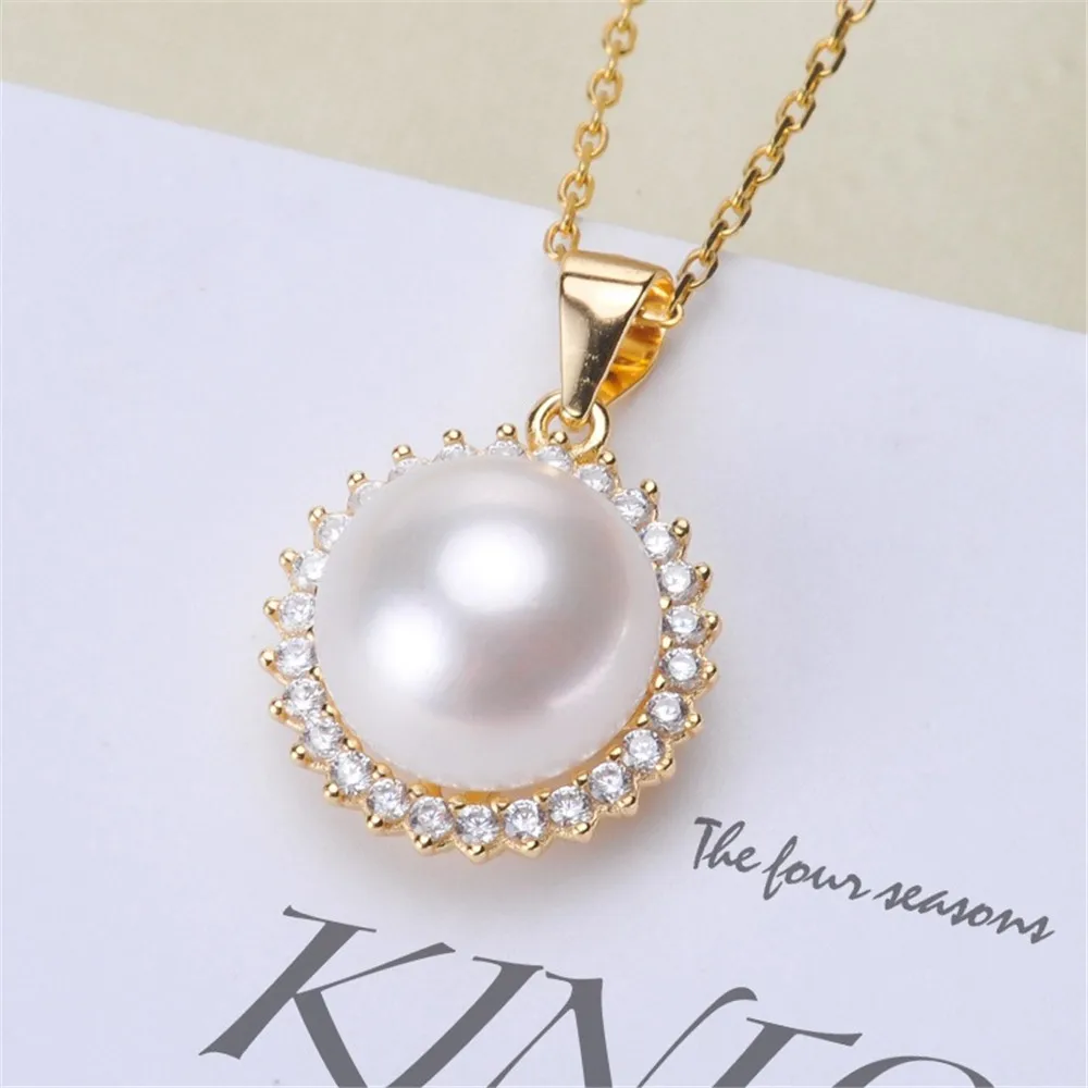 

DIY Pearl Accessories S925 Pure Silver Pearl Jade Pendant with Empty Support for Women's Fashion Style Fit 10-12mm Round Beads