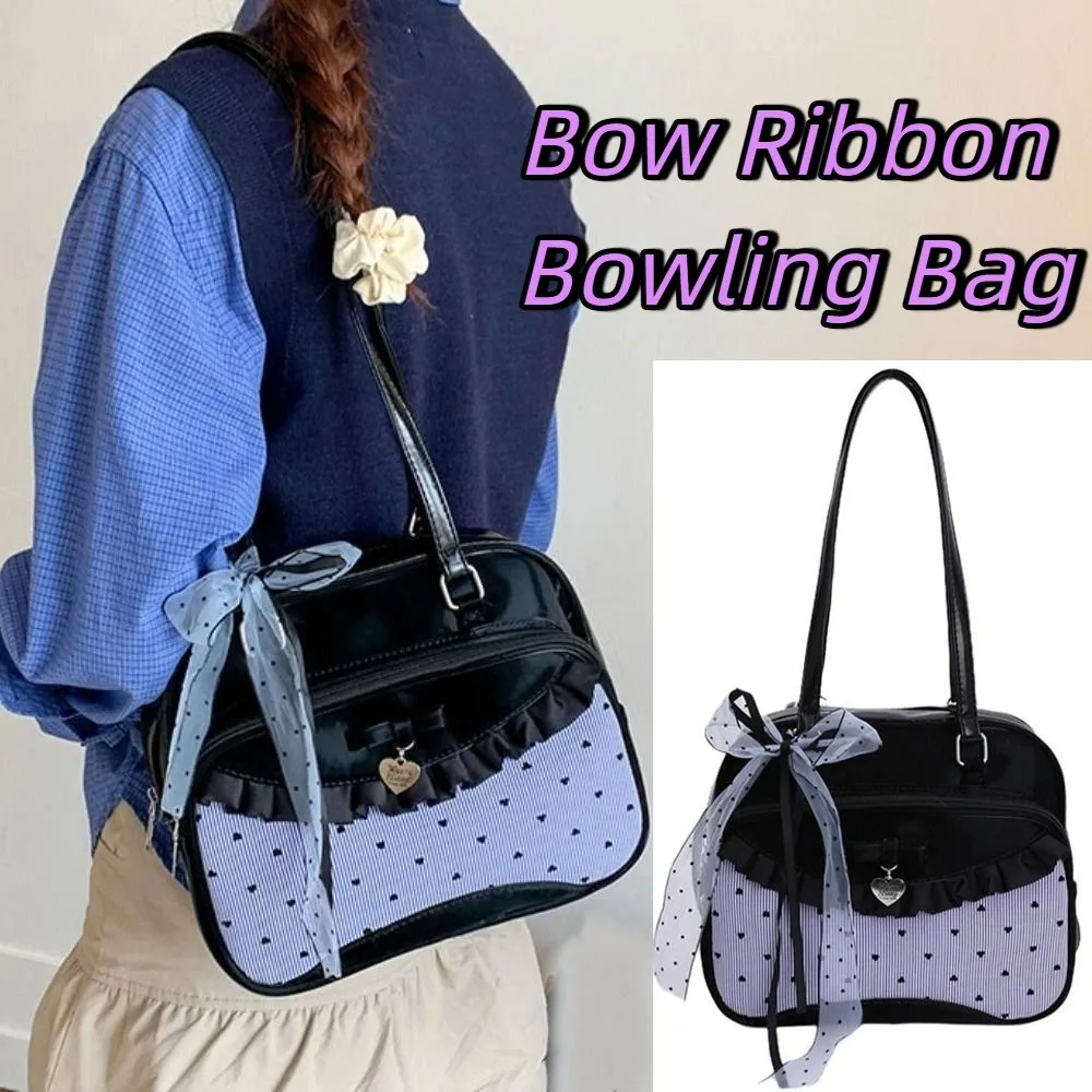 

Korean Bow Ribbon Bowling Bag for Women Fashionable Simple Sweet Ballet Handbag Trendy Versatile Shoulder Bag