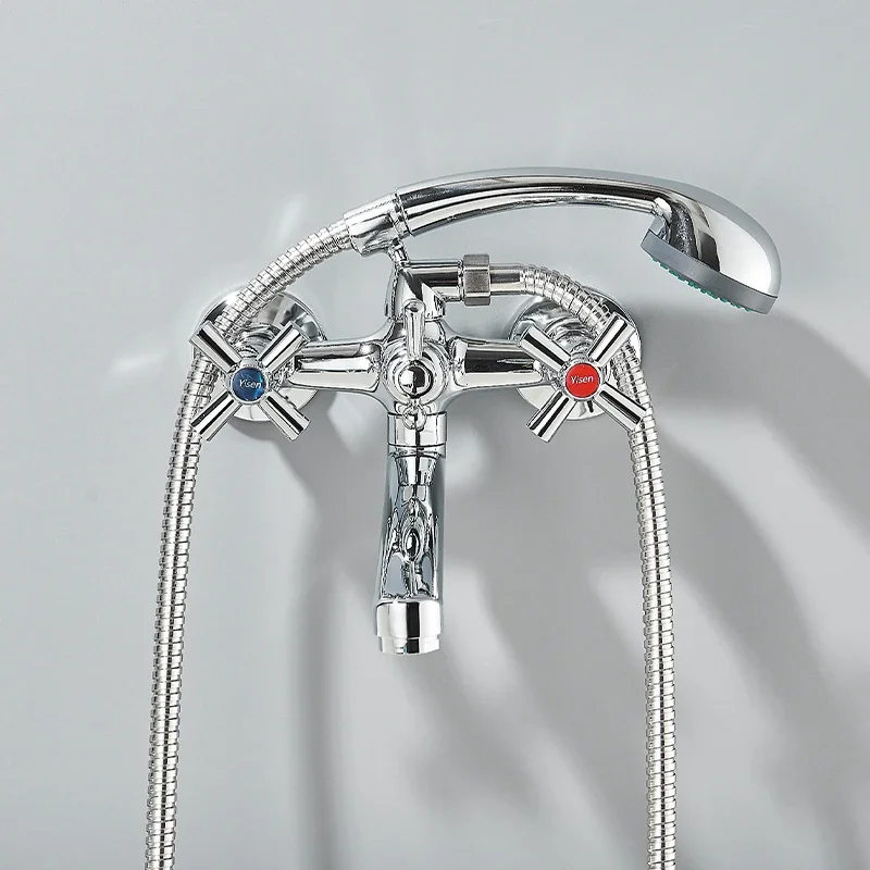 

Смеситель для ванны и душа, хромированный, с длинным изливом, двухручковый, для домашнего использования