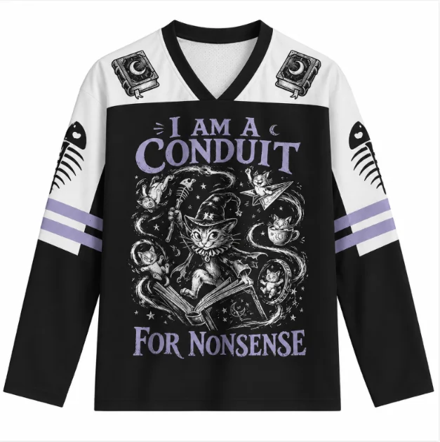 Vintage Wizard Cat Graphic Hockey Jersey Long Sleeve Shirt Nonsense Apprentice Witchy Aesthetic Casual Halloween Costume Top