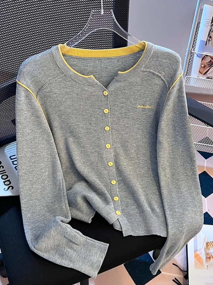 심플 스티치 레터 롱 스웨터 니트 오픈 가디건 여성 초가을 얇은 상의 셀프키 슬레 출퇴근 한국 버전