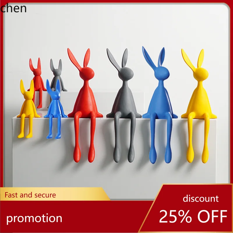 

HT Cute Cartoon Sculpture Sitting Rabbit Decoration Model Room Sales Office Figurine Art Installation Ornament