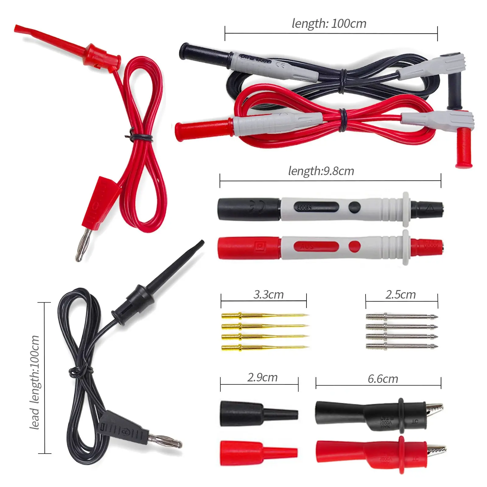 P1308B 18 Uds Kit de cables de prueba conector Banana de 4MM para Cable de gancho de prueba sonda multímetro reemplazable sonda de Cable de prueba Clip de cocodrilo