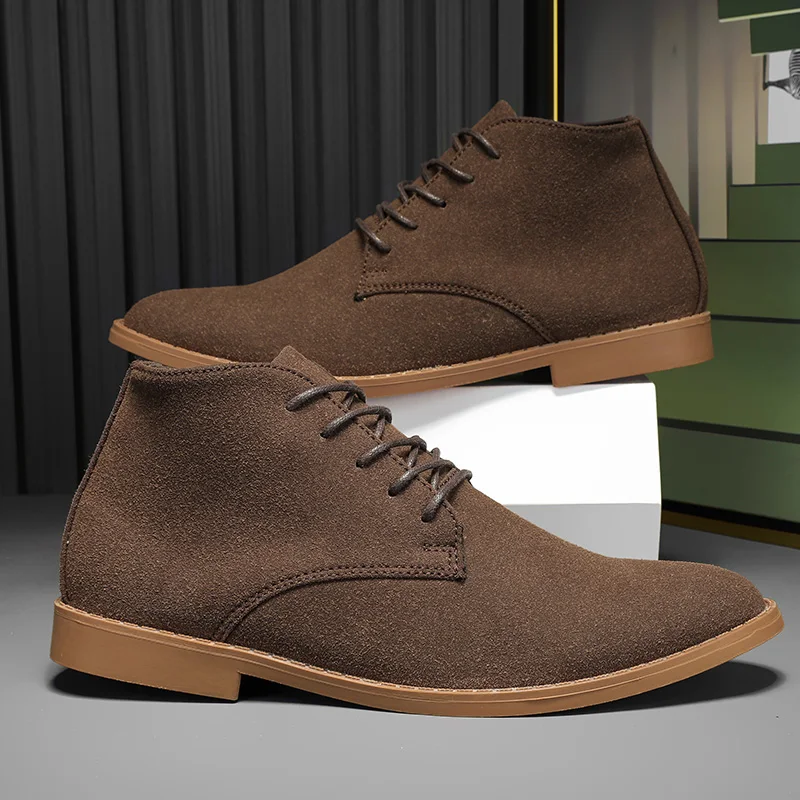 

Men's Ankle Boots Suede Lace Up Men's Chelsea Boots Daily and Outdoor Casual Fashion Mid Top Cowboy Boots Shoe Set Skateboard