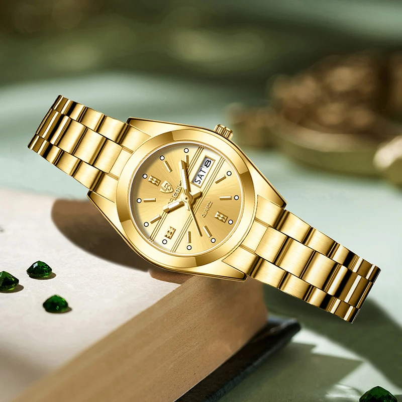 LIEBIG-Relógio de pulso quartzo dourado feminino, relógio feminino, relógios calendário, estilo romântico, luxo, novo