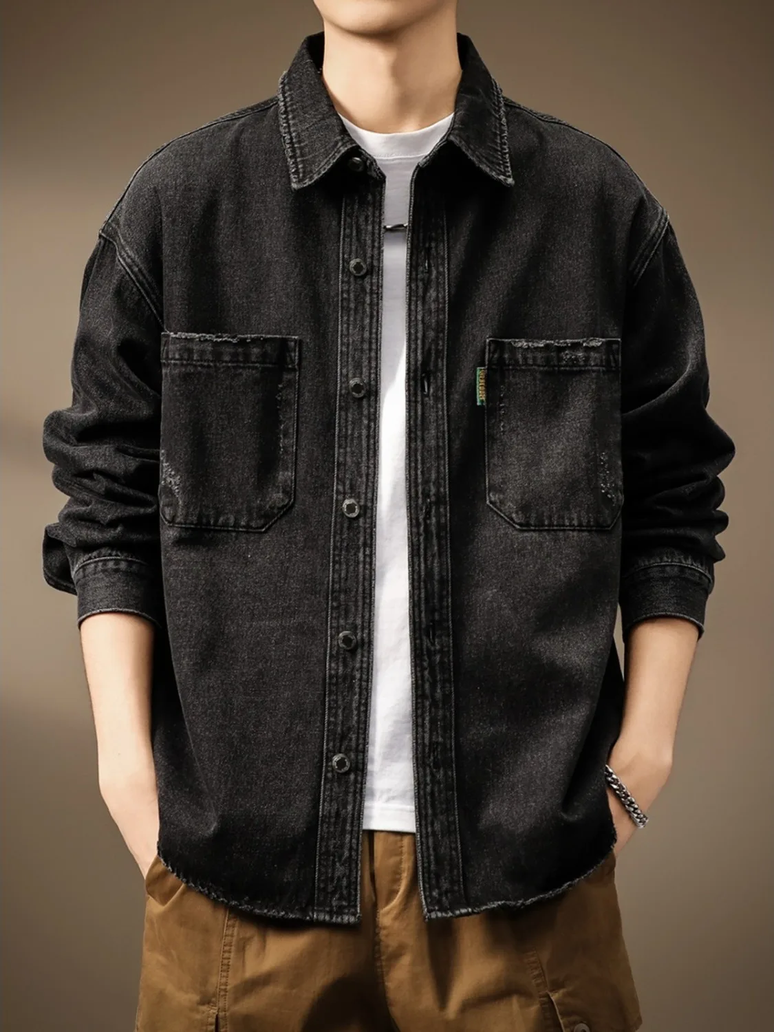 

Высококачественная мужская джинсовая джинсовая длинная куртка в американском стиле с длинной талией в стиле ретро, модная свободная посадка