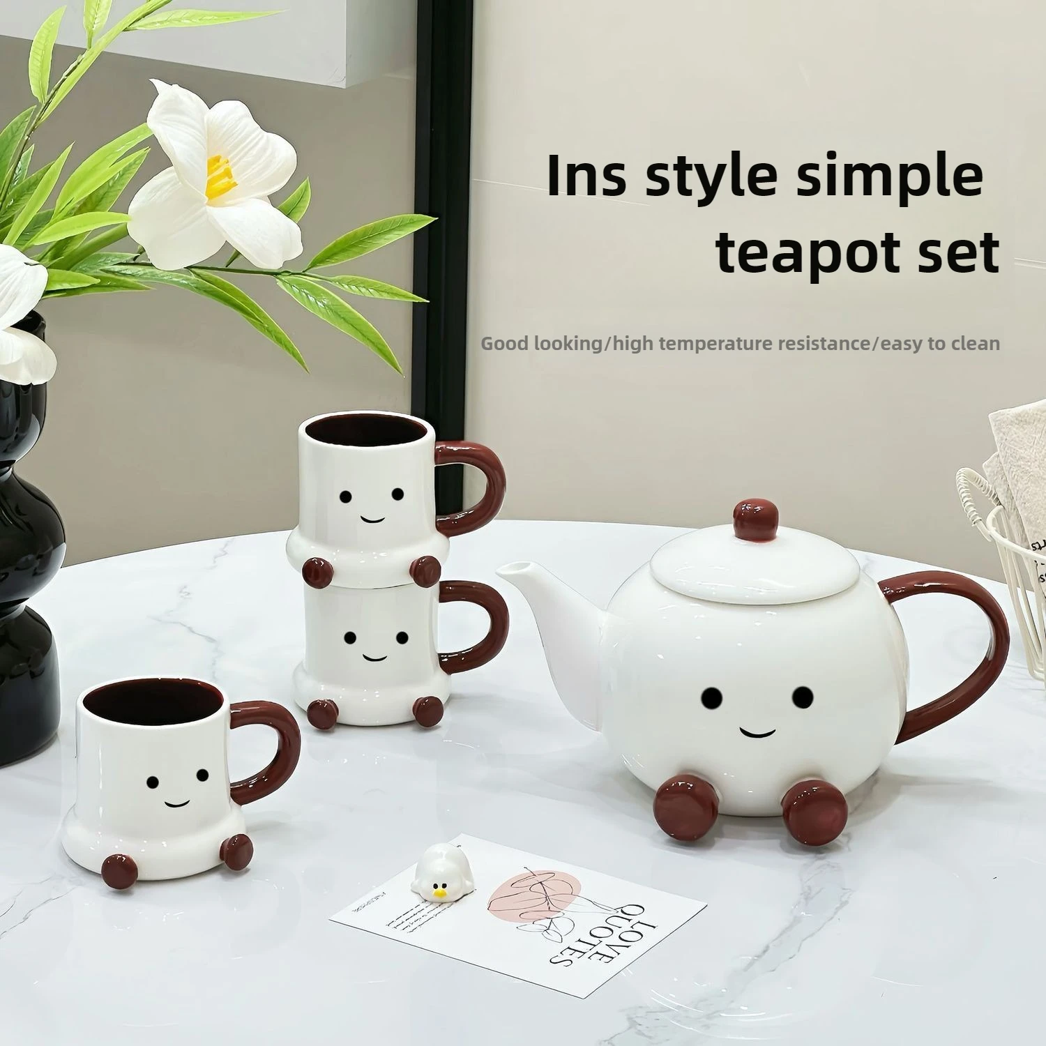 

Cartoon Feet Tea Pot Combination Cute Creative Ceramic Coffee Cup Home Living Room Entertaining Guests Girls Decor Gifts