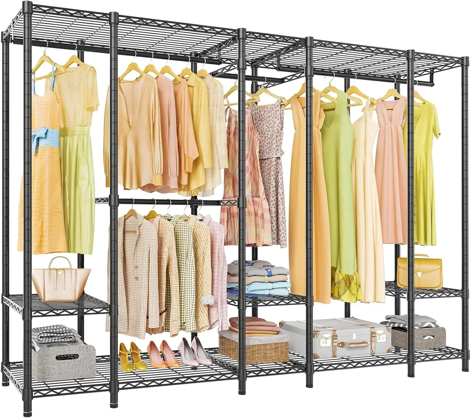 Extra Large Portable Closet Rack Bedroom Armoire Freestanding Wardrobe Closet, Heavy Duty Clothes Rack Multi-Functional Metal Cl