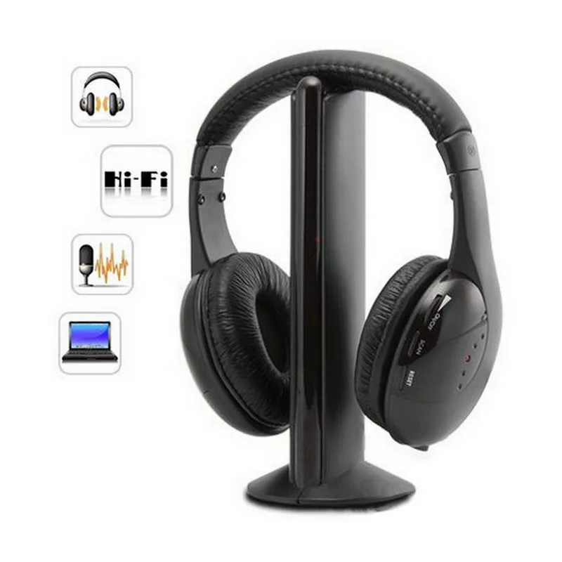 5 In 1 HiFi Wireless Headphones For TV Or Computer FM Radio Earphones Headsets With Microphone And Wireless Receiver