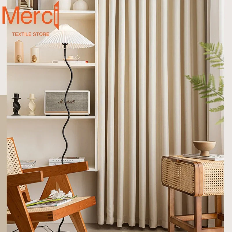 Yafuni Nordic Cream High Blackout Curtains Wheat Ear Texture Vertical Curtains for Living Dining Room Bedroom Customized