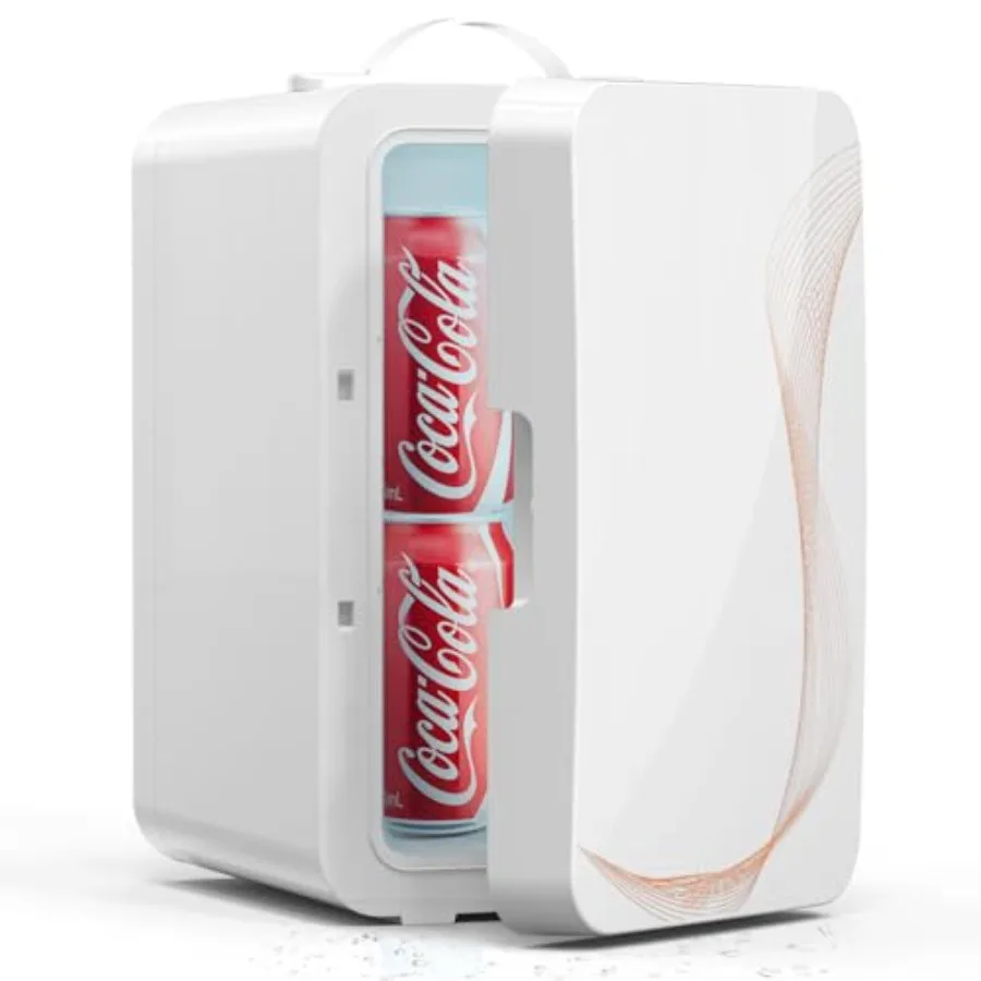 Mini fridge for bedroom skincare use, ABS plastic, white, 6L capacity with dual AC/DC power, portable cooler and warmer for cos