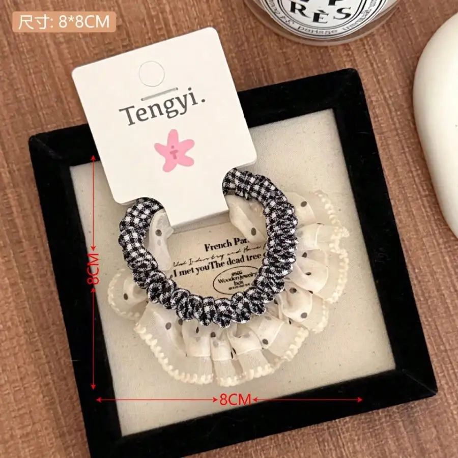 

Elegant Polka Dot Lace Trim Hair Tie Set For Girls, Fashionable Small Elastic Hair Rope, Hairband For Ponytail, Multi-Purpose Hair Accessories