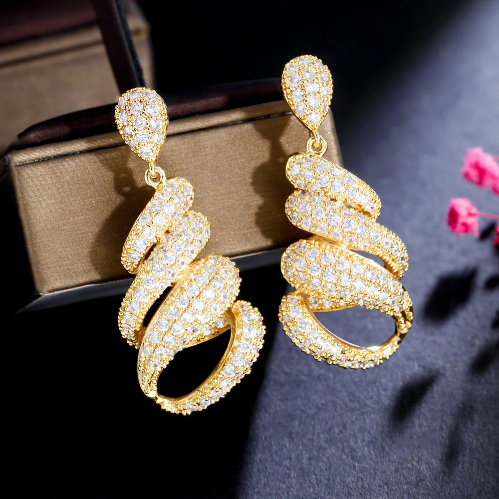 CWWZircons Geometric Endless Cubic Zircon Pave Long Dangly Women Party Wear Drop Earrings Chic Gold Color Wedding Jewelry CZ494