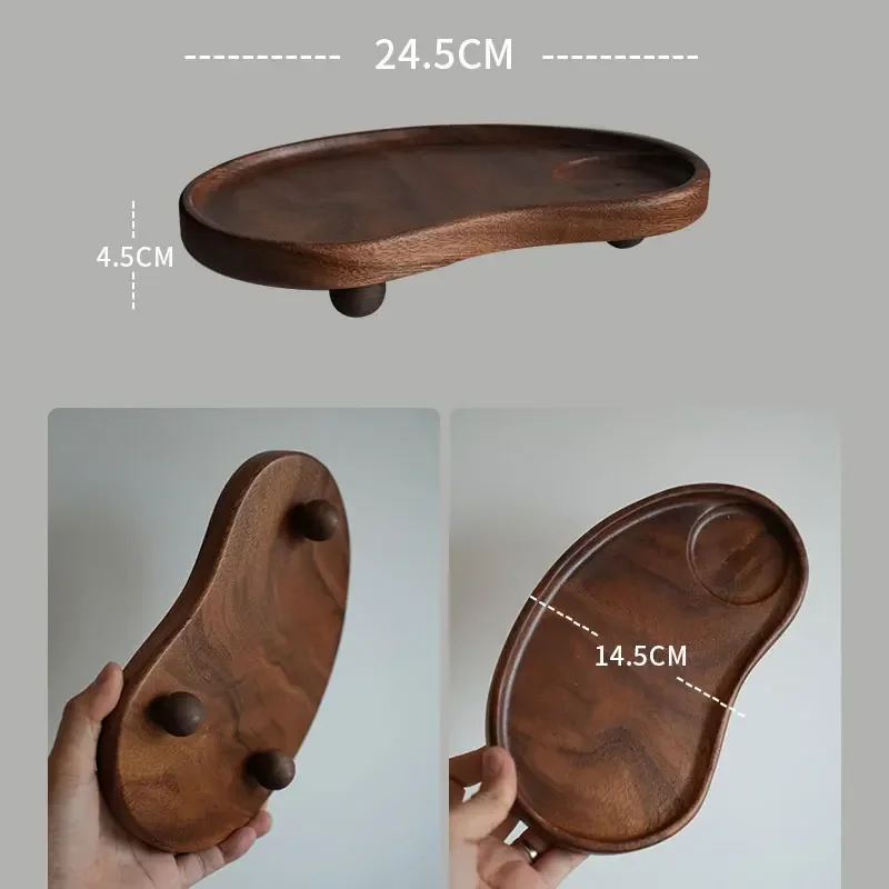 Retro Walnut Color Wooden Tray Round Aromatherapy Key Storage Rack Geometric Design Sense Dessert Tray Photo Props Decorative