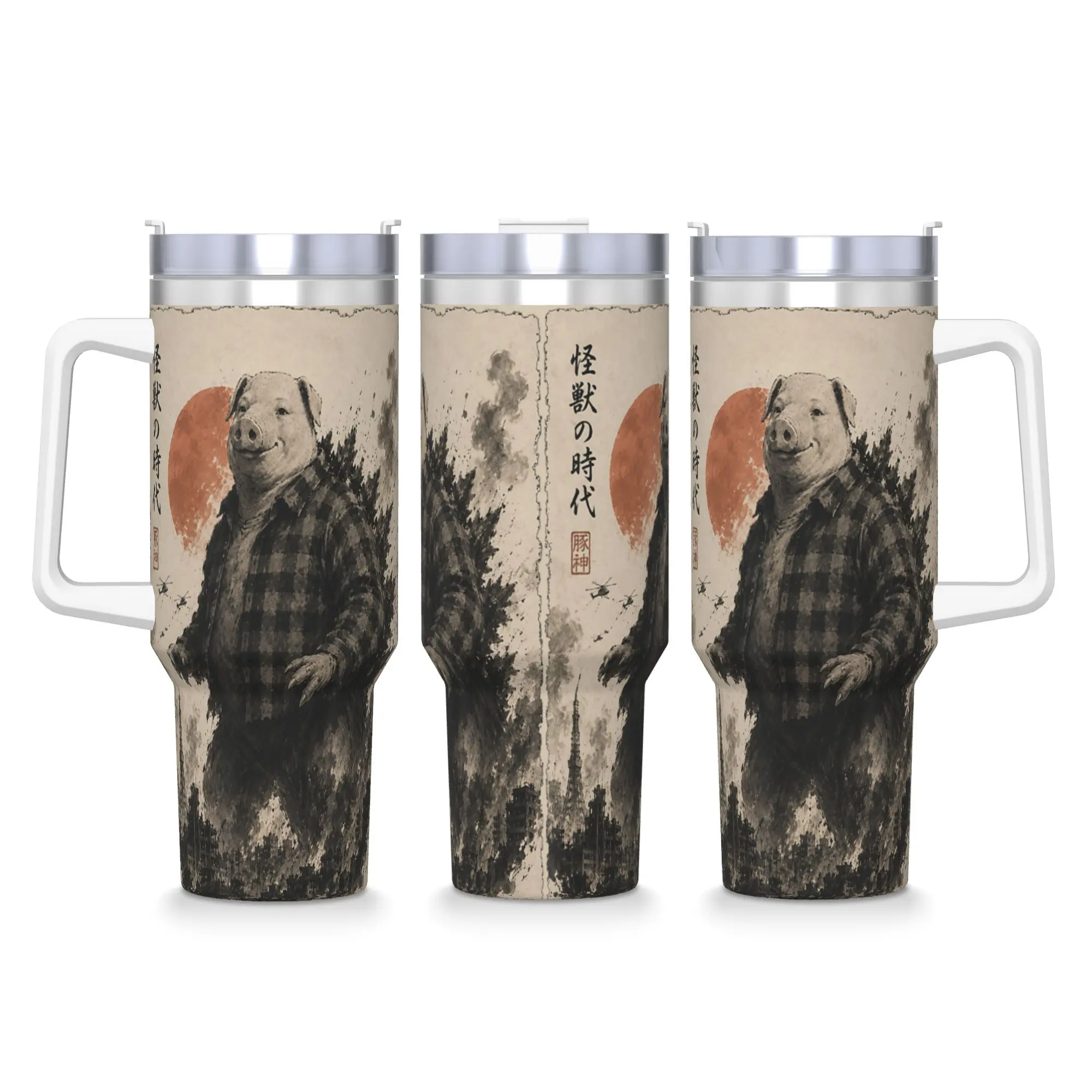 Stainless Steel Tumbler John Pork Japanese Vintage Monster Funny Meme Brainrot Car Mugs Driving Cold and Hot Water Bottle