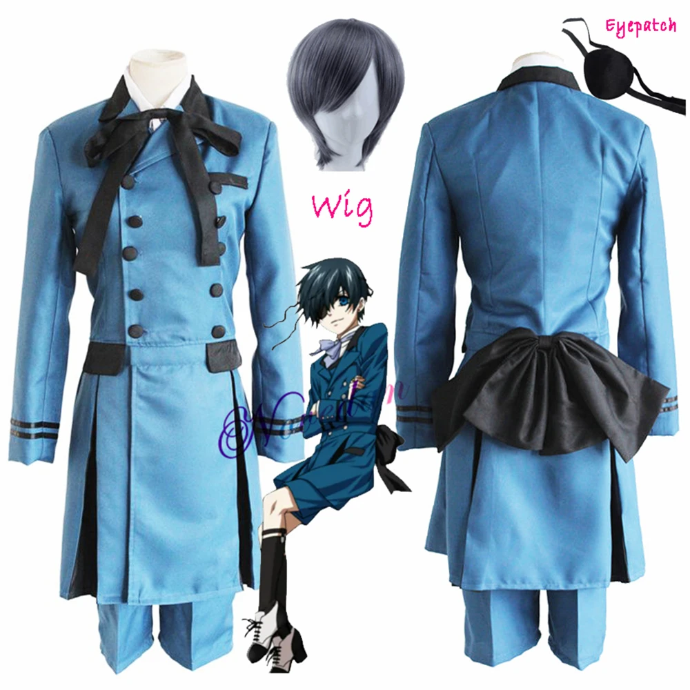 Anime Black Butler Kuroshitsuji Ciel Phantomhive Cosplay Costume Halloween Party Women Men Full Set Clothing Wig Eyepatch