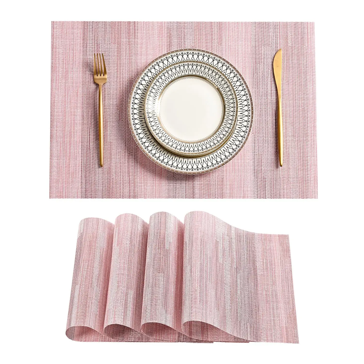 

12x18 Inch Placemats Heat Resistant Non-Slip Place mats for Dining Table, Washable Durable PVC Vinyl Woven Table Mats