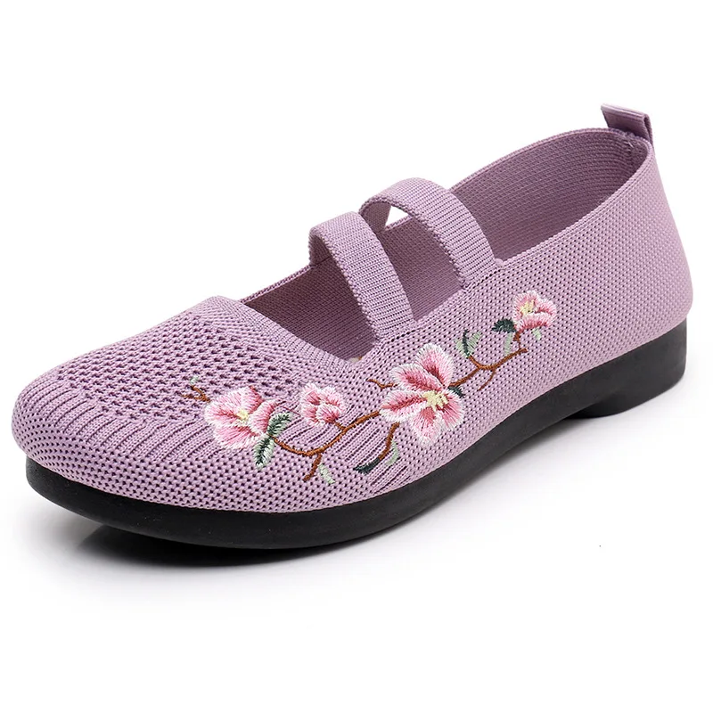 

2024 Mom Designer Emboridery Flower Mary Janes Shoes Soft Soled Wedges Sneakers Ladies Daily Walking Shoes for