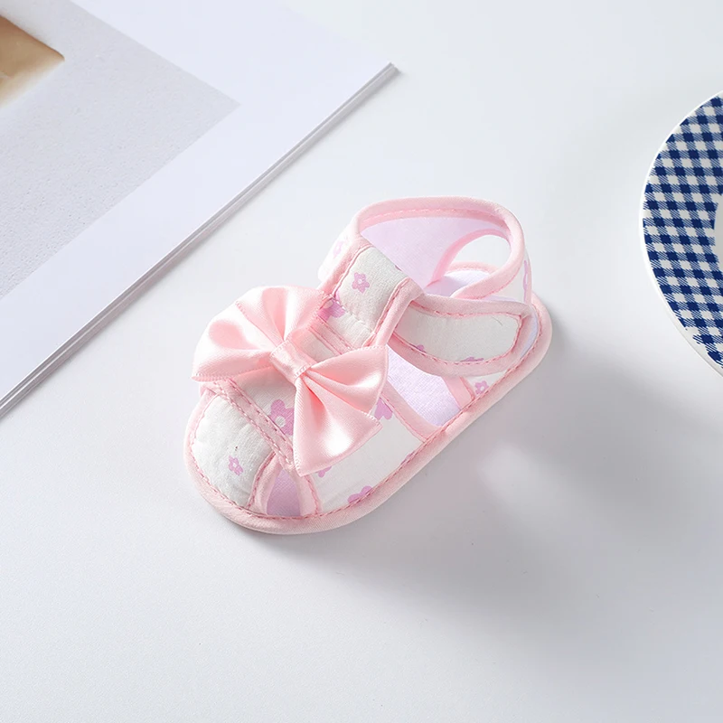 Baby Kid Girl Shoes,Solid Floral Print Big Bow Cutout Soft Sole Summer Home Casual Cute Sweet Litter Princess Hook/Loop Shoes