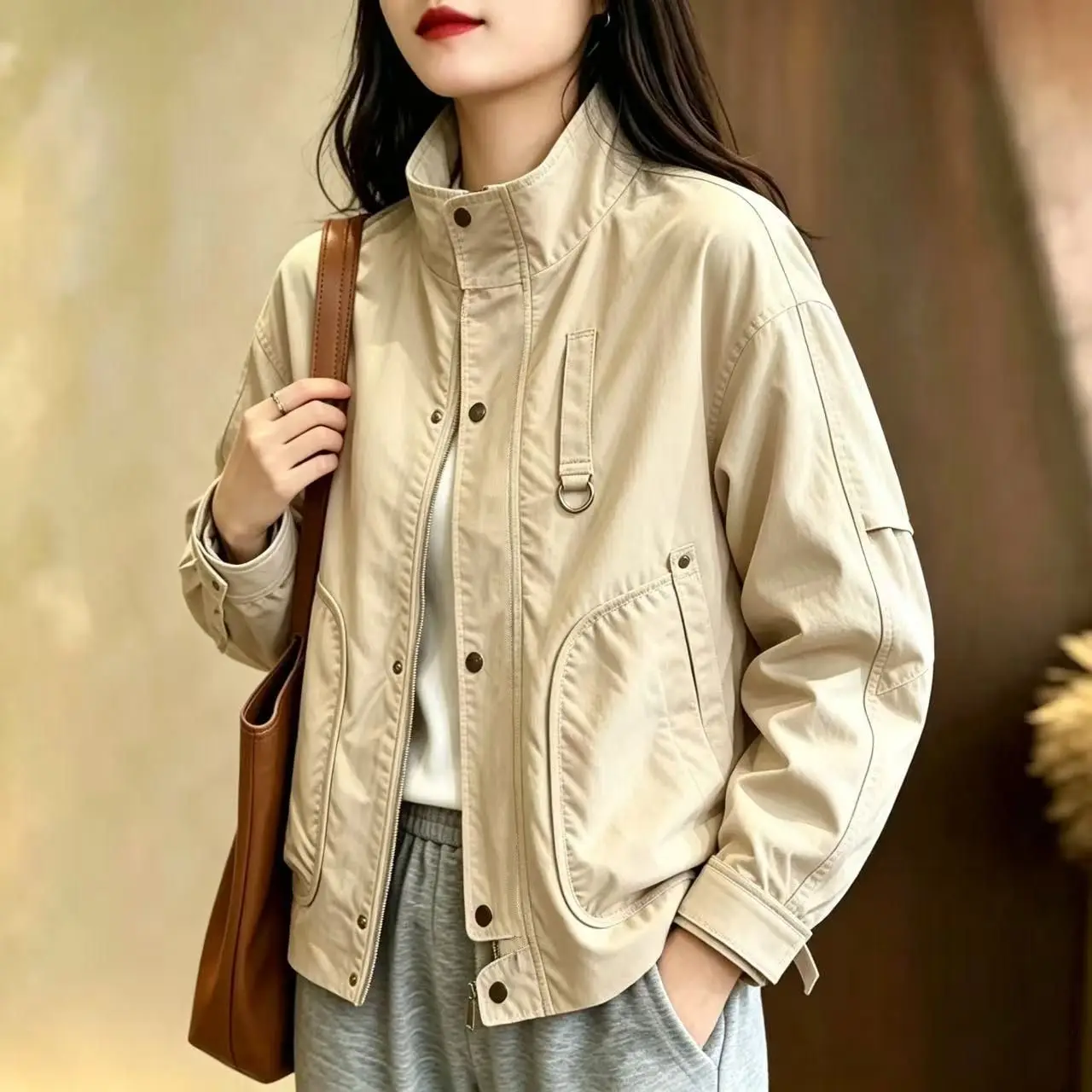 Autumn 2026New Fashion Jacket Female Plus Size Casual Collar Jacket Women's Tooling Outwear Korean Temperament Overwear Top Tide