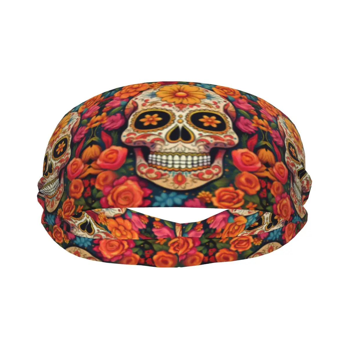 

Sports Headband Portable Hair Band Day Of The Dead Skull With Flowers Hair Wrap Brace Cycling Running Exercising Sweatband