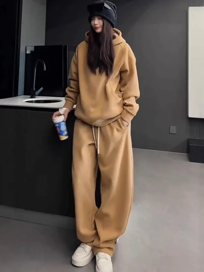 

Мужская зимняя повседневная спортивная одежда Thiened Fce, толстовка с капюшоном для пар, спортивные штаны-бананы, комплект из двух предметов, длинная ткань из смеси хлопка свека