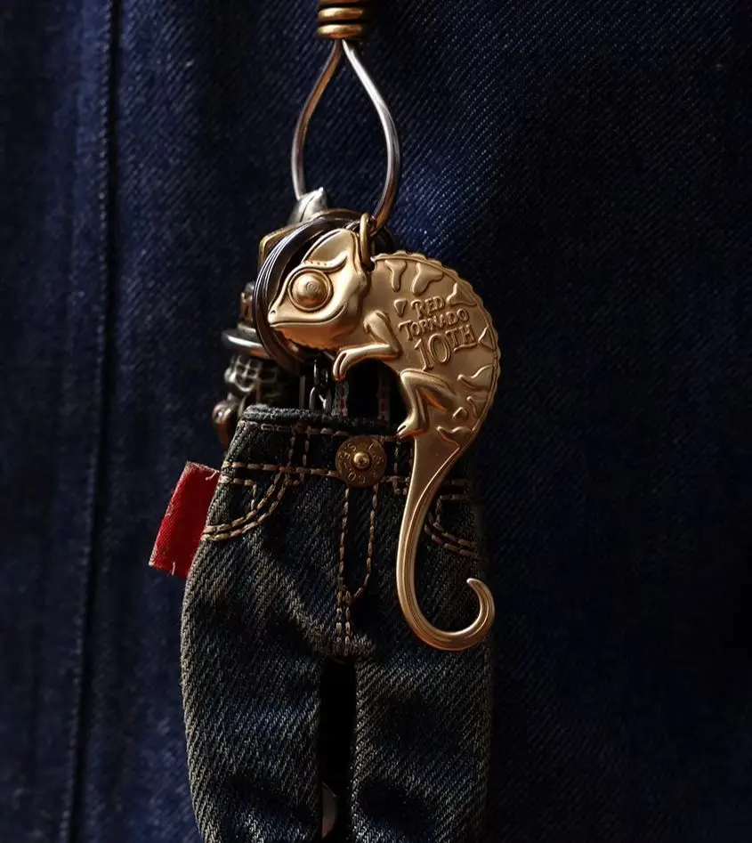 KJ-0001 Red Wind 10th Anniversary Limited Edition Solid Brass Chameleon Super Heavyweight Denim Auxiliary Buckle Copper Pendant