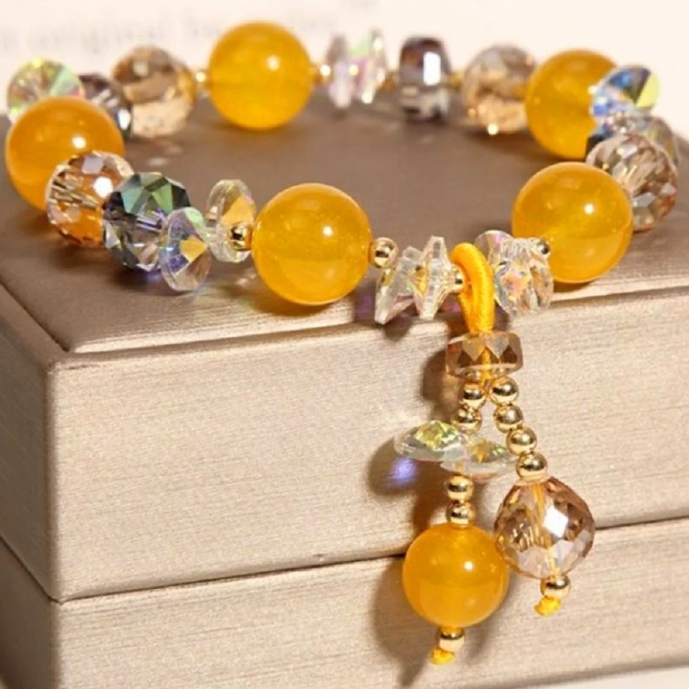 4-Pack Handmade Aquamarine Crystal Bracelets - Women's Orange Gemstone, Blue Diamond Mystery Charm Hand Jewelry - Elegant Birthday/Mother's Day Gift for Festive Occasions