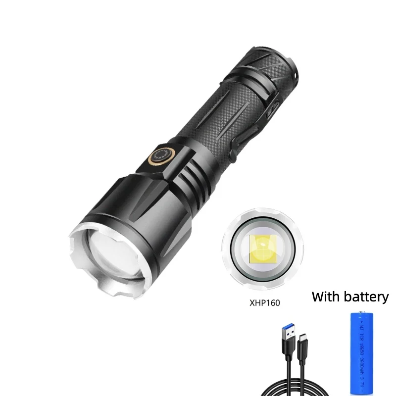 JIASHUAIXIN XHP160 Tactische zaklamp met hoge intensiteit TYPE-C Opladen Aluminium Zoom Zaklamp met hoge intensiteit