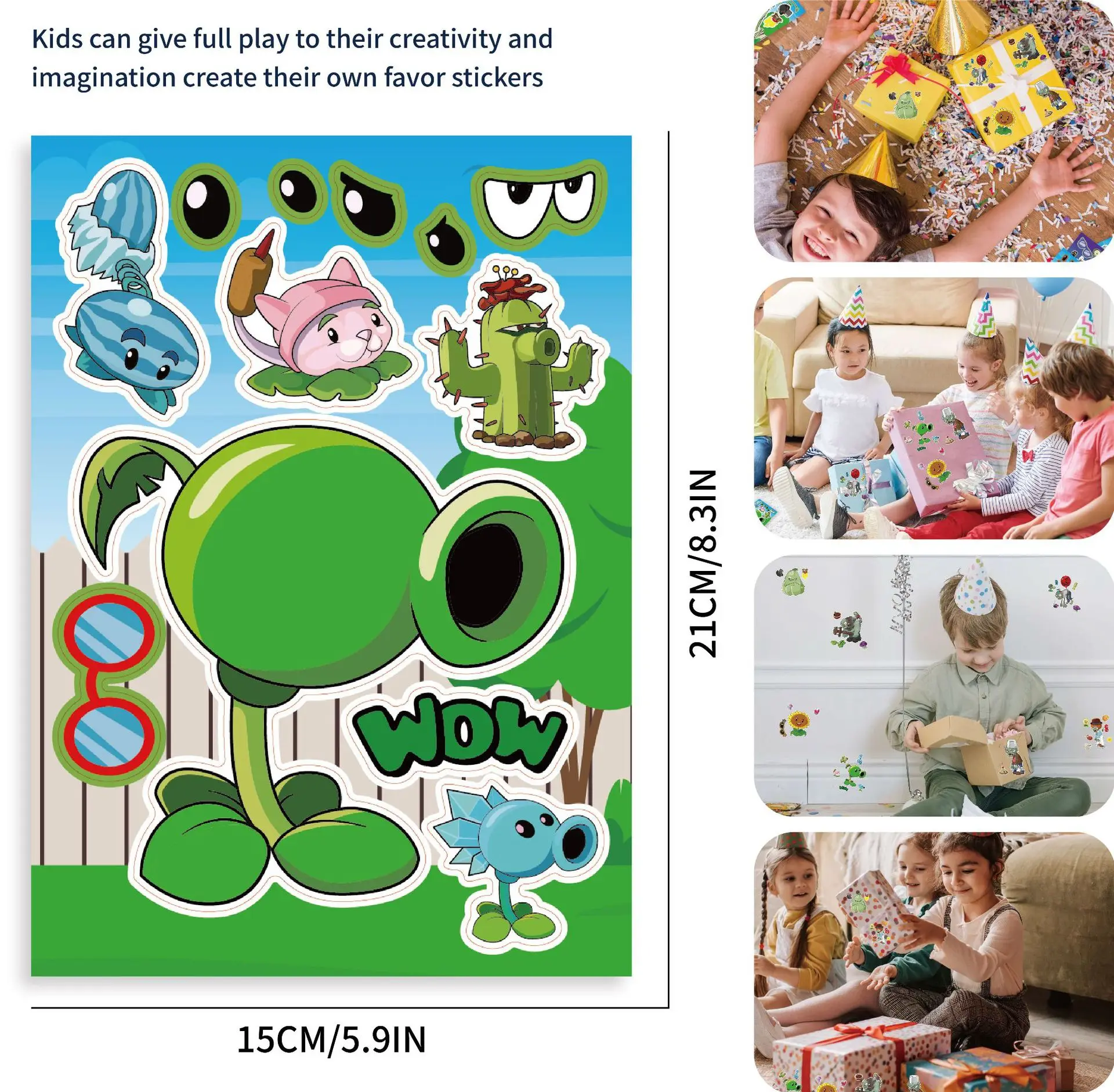 Funny Comic Sticker Plants Vs. Zombies Peripheral Patterns Parent-child Puzzle DIY Face Stickers Children Toys Decorative Gifts