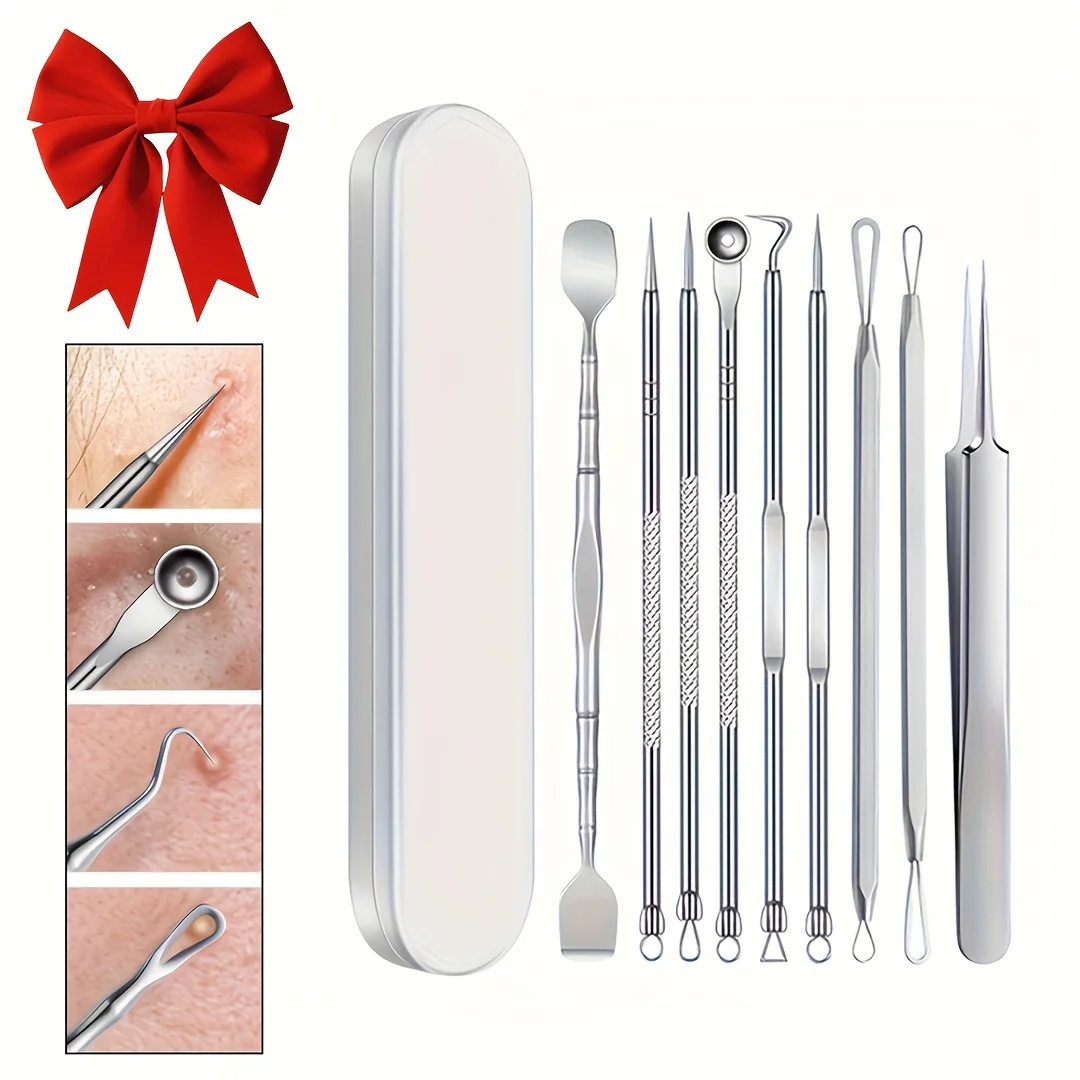 9-Piece Blackhead Kit, Stainless Steel Pimple Comedone Extractor Tools Set With Case, Ideal Gift For Skincare Enthusiasts