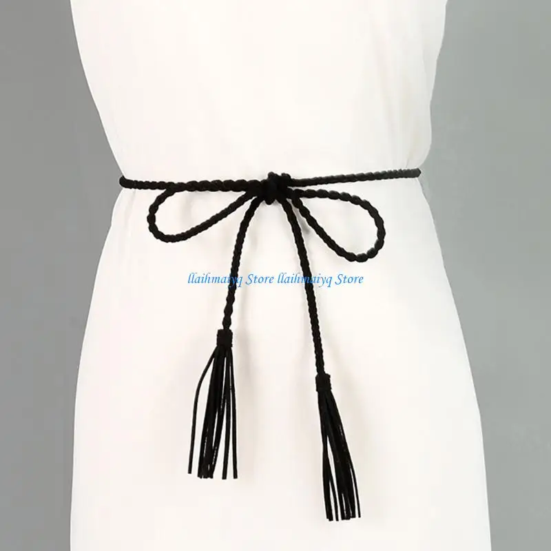 

573B Color Optional Women Waist Belt Vintage Bohemian Elastic Braided Waist Belt Knot Women Dress Shirt Waist Seal Belt