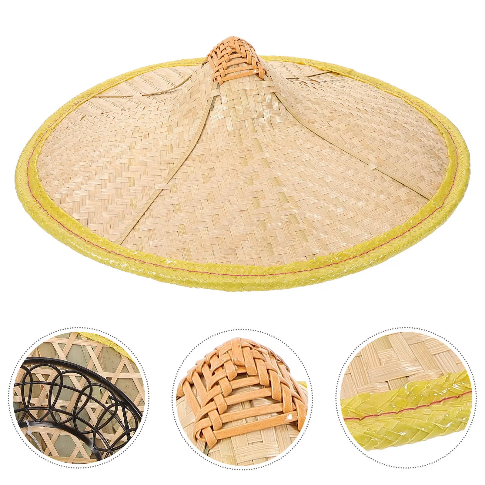 

Bamboo Woven Cone Hat Traditional Oriental Rain Sun Protection Hat for Fishing Farming Outdoor Work Stage Performance Party