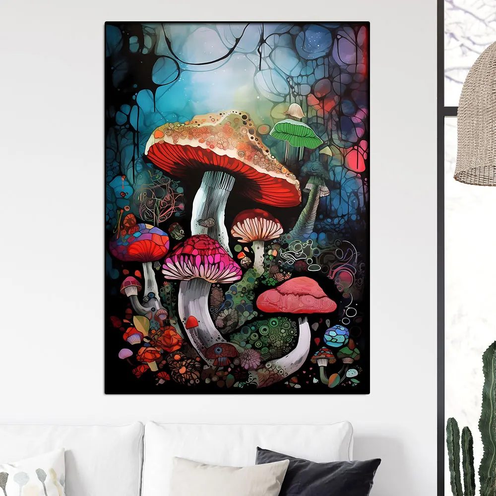 

Abstract Dark Mushroom Wall Art Canvas Painting Love for Magical Posters And Print Wall Pictures For Living Room Home Decoration