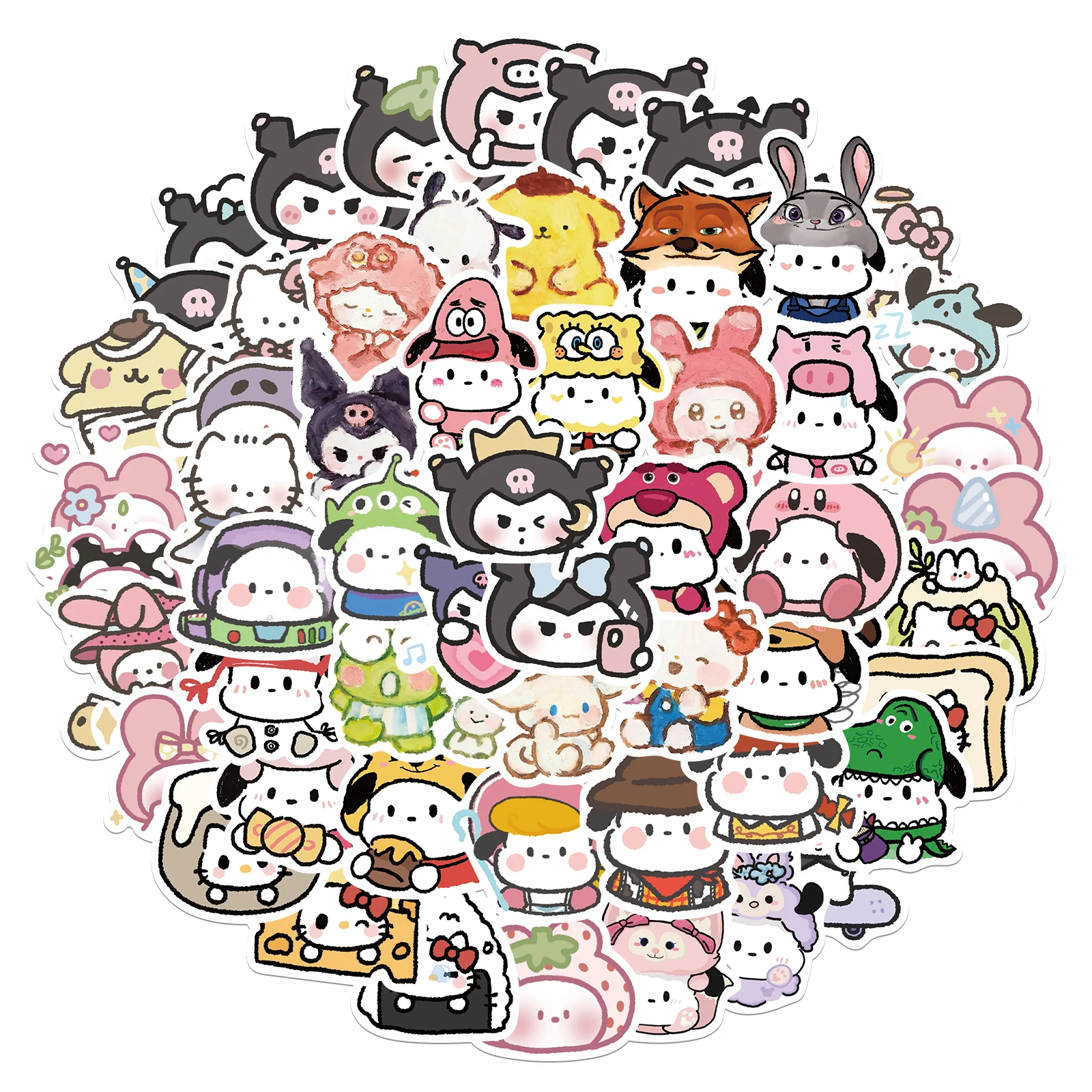 10/30/56PCS Cute Sanrio Crayon Style HelloKitty My Melody Kuromi Stickers Cartoon Decoration Decal Toy DIY Phone Wall Car Laptop