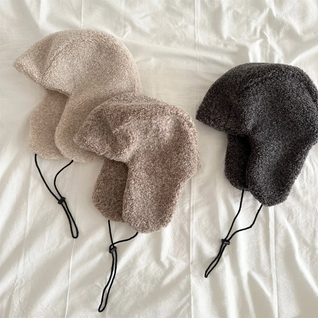 2025 Nuovo Cappello per bambini Peluche Addensato Antivento Paraorecchie Berretto Inverno Caldo Fodera in Pile Coulisse Regolabile per Baby Boy Girl
