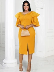 Kobiety Plus Size imprezowa sukienka z dekoltem z koralikami patchworkowymi Peplum Bodycon wieczorne urodziny z okazji balu imprezowego suknia 2024 nowość w