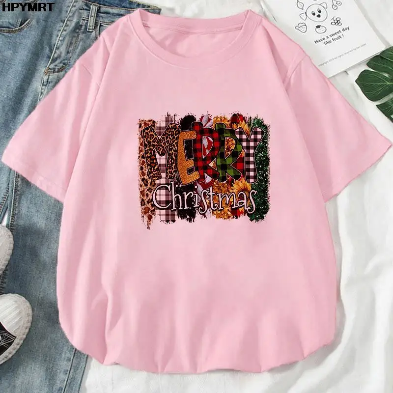 

Women Merry Christmas Letter Printing Spring Summer 90s Ladies Style Fashion Clothes Print Tee Top Tshirt Female Graphic T-shirt