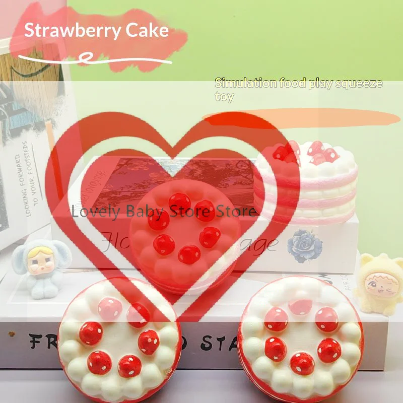 【BS】Strawberry Cake Slow Stress Relief Toy Soft Pressing Food Toy For Stress Relief Kids Gifts And Desktop Decoration