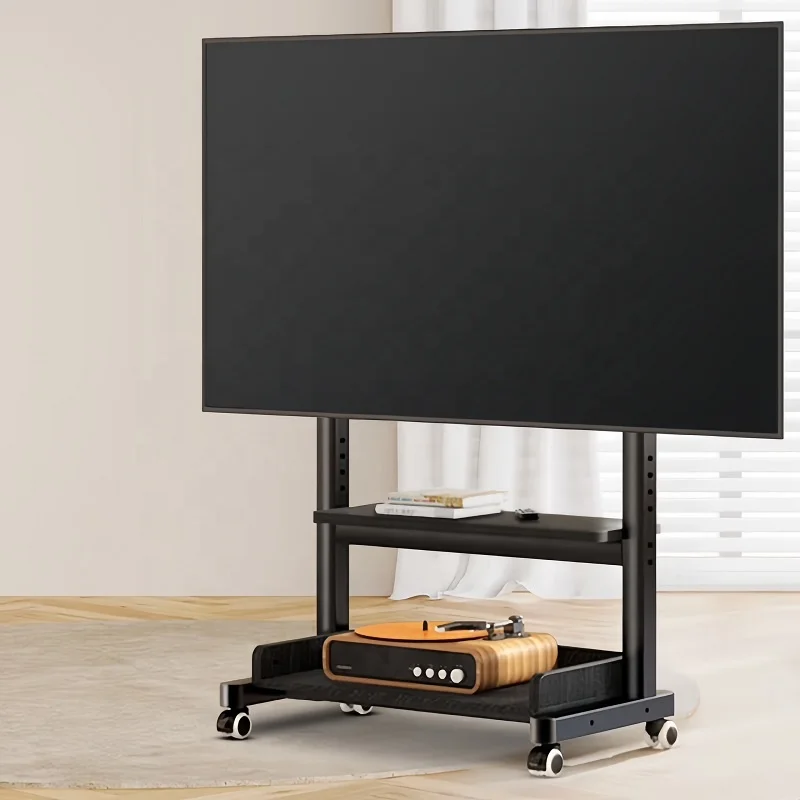 Heavy Duty Modern Rolling TV Stand Adjustable Mobile TV Cart Wheels